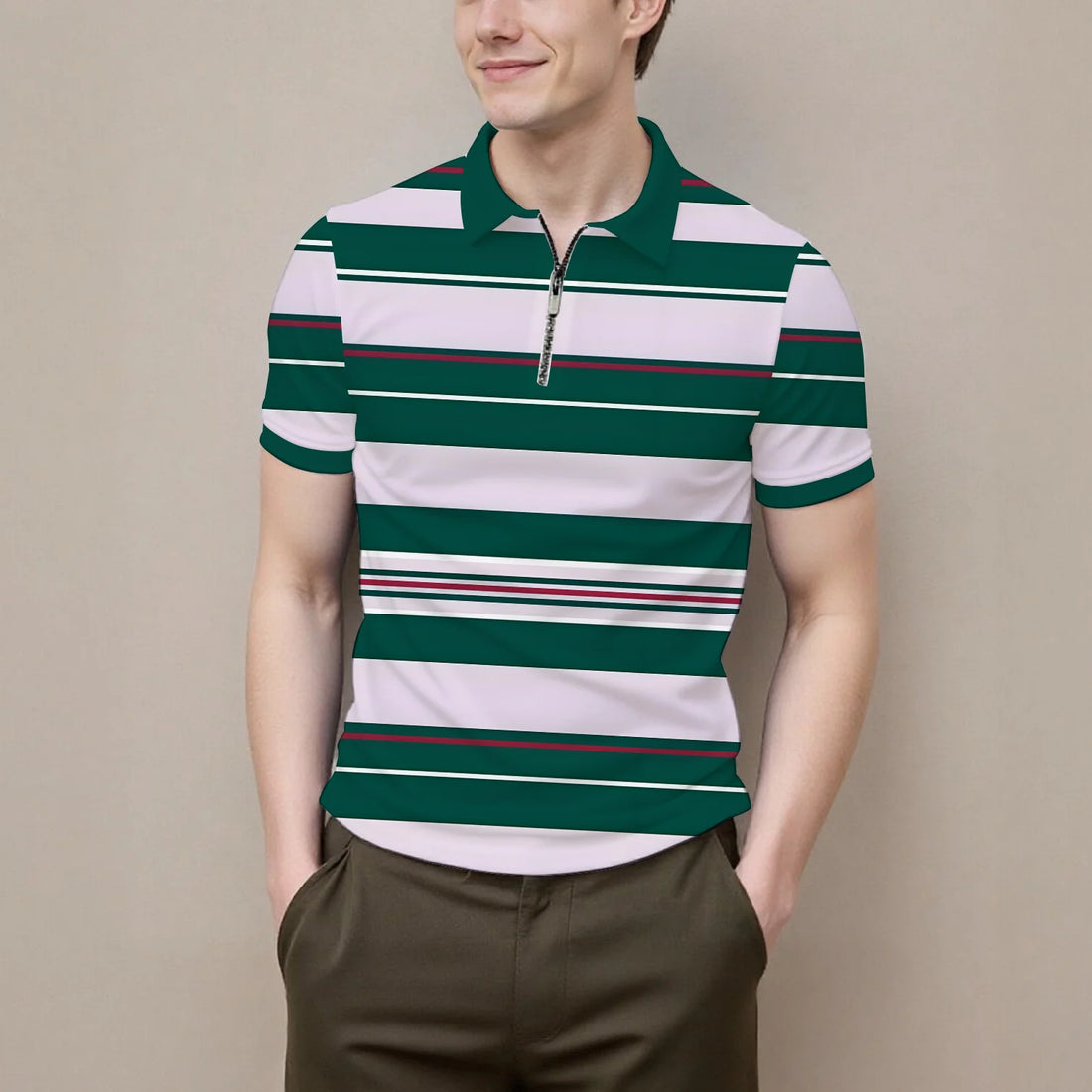 Summer men's polo shirt new summer short sleeve zipper stripes casual fashion versatile lapel men's business formal occasions