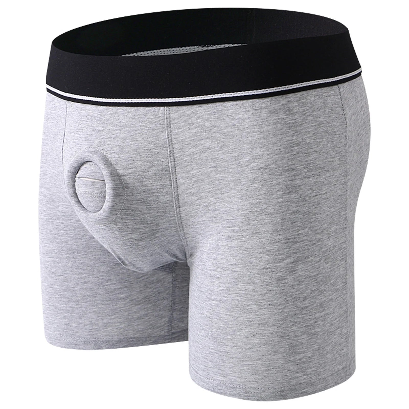 Cock Ring Men Sexy Jock Hole Boxers Cockring Man Shorts Underwear Cotton Panties Open Pouch Underpants Long Boxershorts