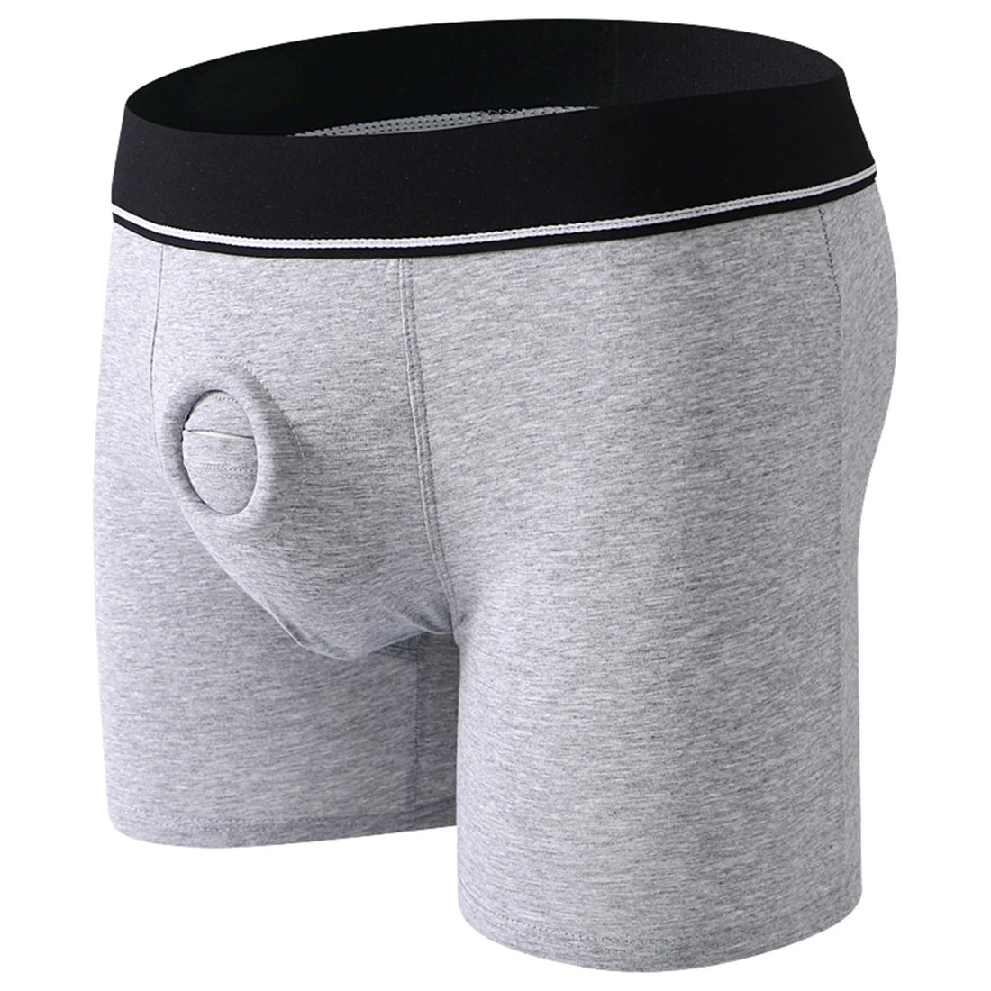Cock Ring Men Sexy Jock Hole Boxers Cockring Man Shorts Underwear Cotton Panties Open Pouch Underpants Long Boxershorts