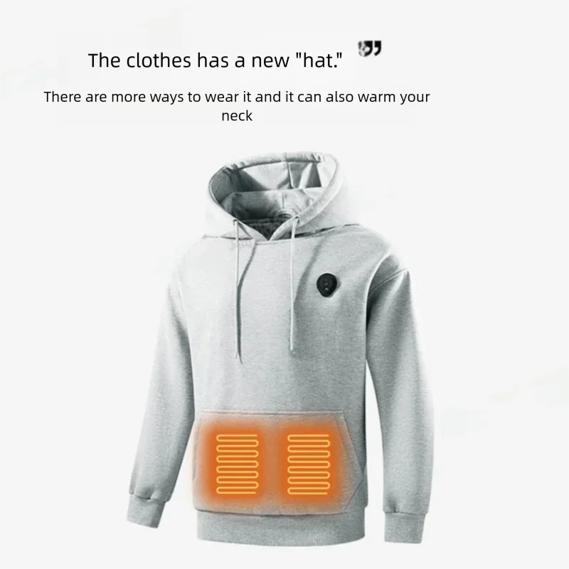 5 Areas Casual Heated Hoodie with Lights Men's Long Sleeve Thermal Sweatshirt Intelligent Temperature Control Adjustment Jacket - ATFH