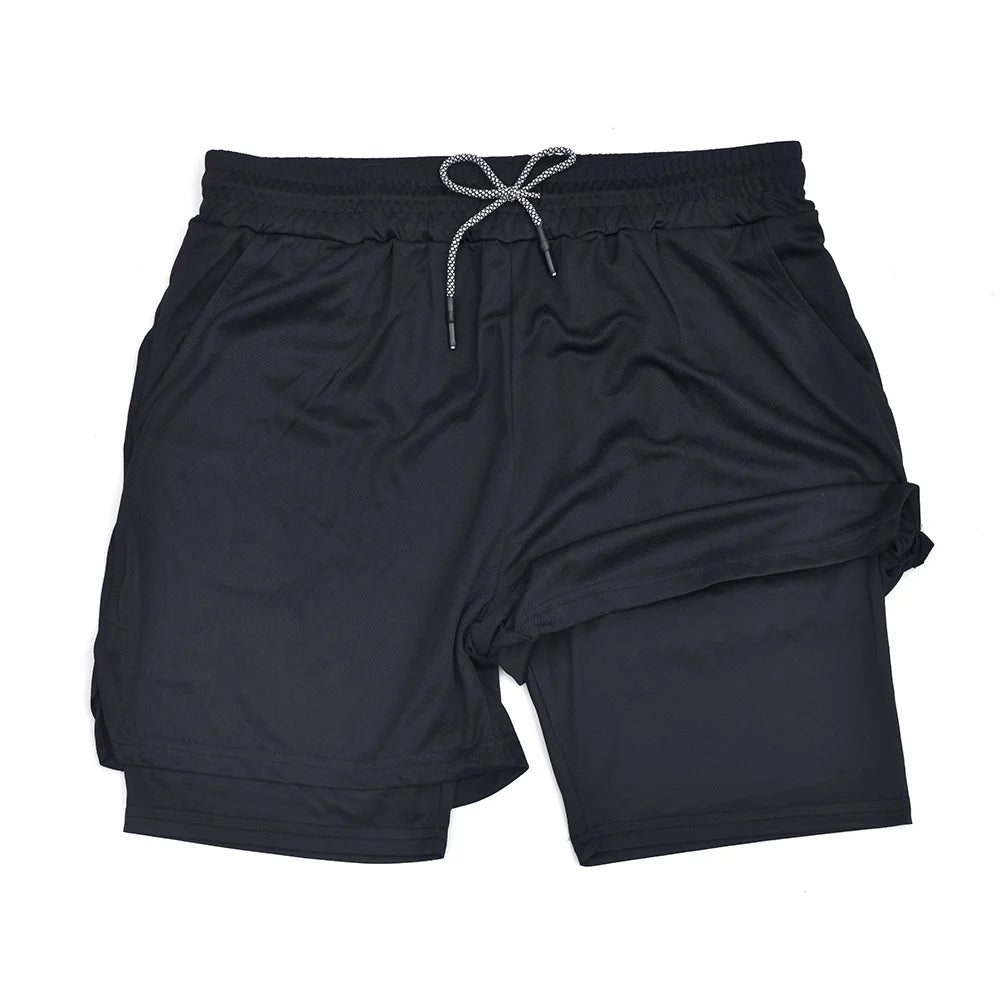 Men's Double Layer Fitness Shorts Men Gym Training 2 in 1 Sports Quick Dry Workout Jogging Deck Summer
