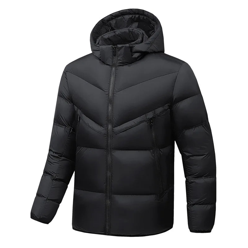 KIDWHXR Man Hooded Parkas Coat Fshion Contrast Color Male Jacket Thicken Warm Slim Long Sleeve Lightweight Men Casual Outerwear