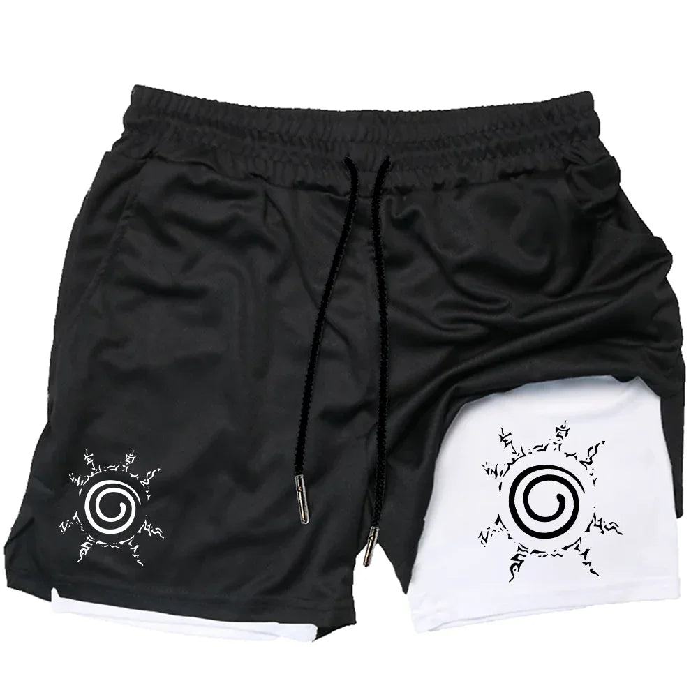 Anime men's gym quick drying jogging shorts fitness exercise running 2-in-1 shorts men's sports fitness shorts