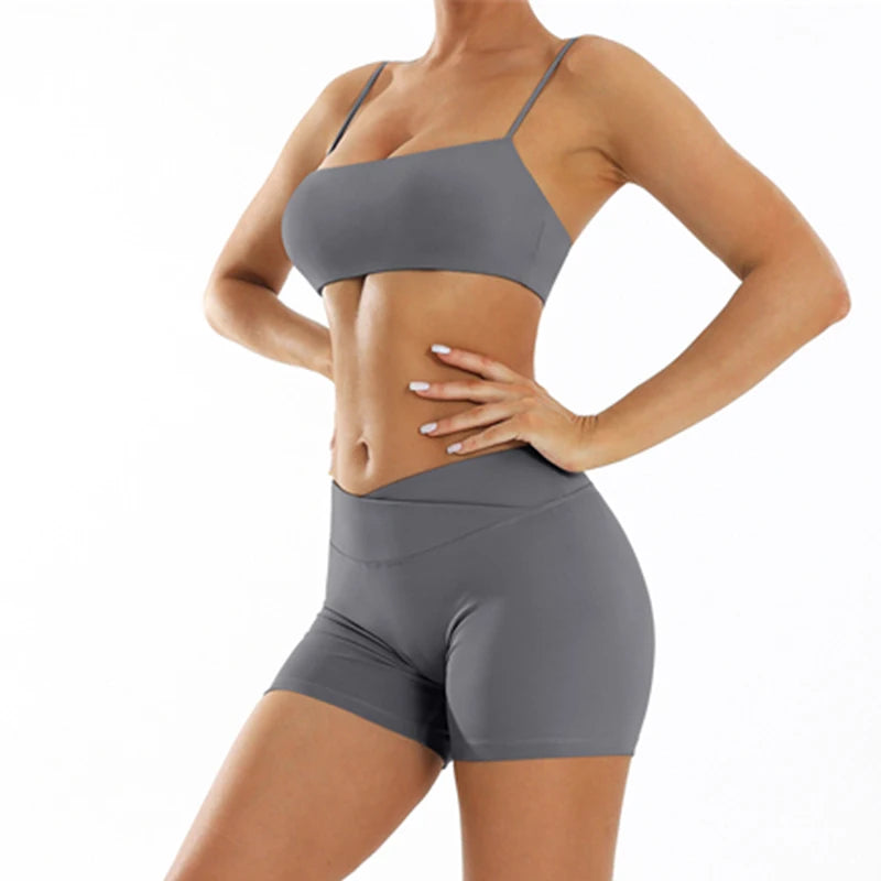 Summer Yoga Set Short 2 Piece Fitness Suit Sport Workout Outfit Women's Tracksuit Scrunch Gym Clothes Female Exercise Sportswear - ATFH