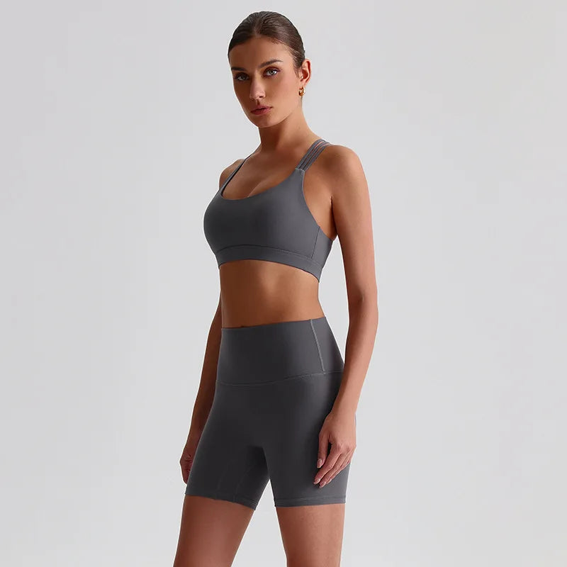 Women's Seamless Yoga Set Quick-Dry Sexy Backless Sportswear Bra High-waisted Shorts Outdoor Running Gym Fitness Workout Outfit - ATFH