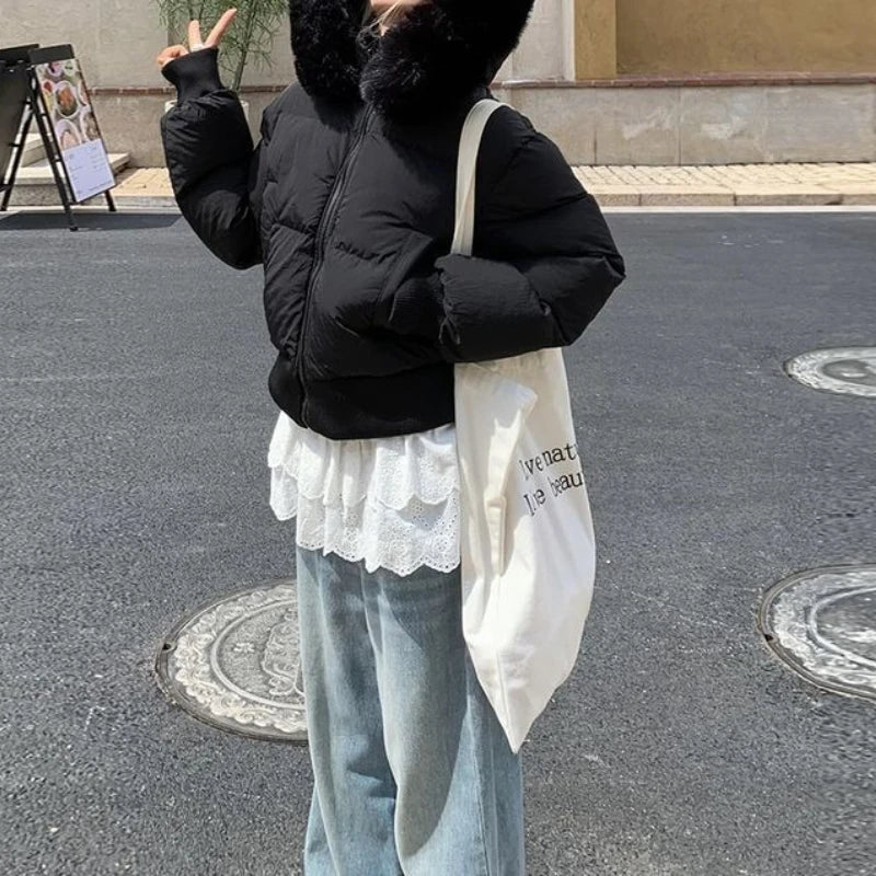 Women's Short Cotton Jacket Winter New Style, Waist-cinched Thickened Cotton Coat, Petite Bread Jacket ATFH