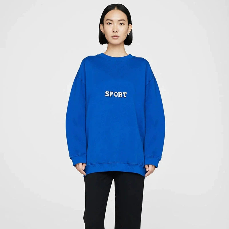 Casual Women Letter Embroidery Sweatshirts Autumn Cotton Loose Long Sleeve Hoodies Female Vintage Streetwear Oversize Pullovers - ATFH