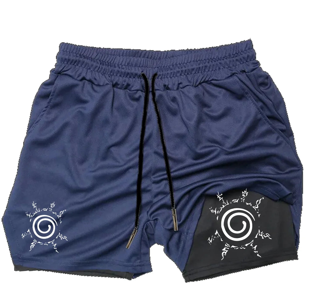 Anime men's gym quick drying jogging shorts fitness exercise running 2-in-1 shorts men's sports fitness shorts