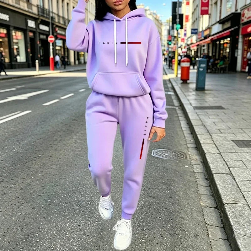 Hot Sales Women's Outfits Print Casual Hooded Sweatshirts 2 Pcs Suits Outdoors Fashion Clothing Autumn Winter Woman Pants Sets