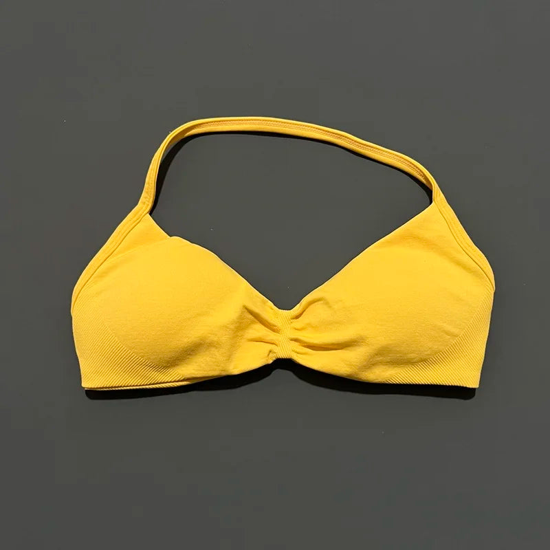 Sports Strappy Bra Yoga Underwear Women Gym Top Running Exercise Backless Bra High Support Active Wear Fitness Workout Halter - ATFH