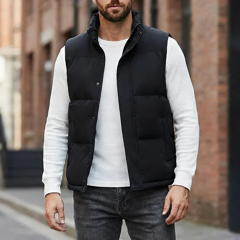 Autumn Winter Men's Vest Jacket Warm Sleeveless Jackets Waterproof Zipper Coat Stand-Up Collar Casual Waistcoat 2026 Cotton Vest ATFH