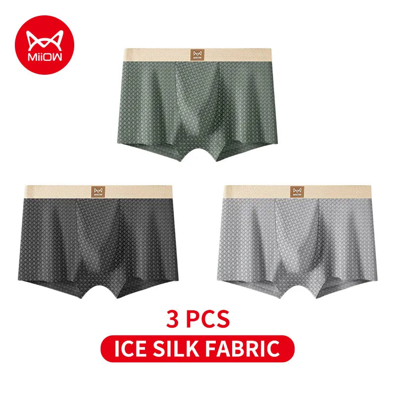 MiiOW 3Pcs Ice Silk Men Underwear Boxer 10A Antibacterial Men's Panties Breathable Refreshing Summer Man Underpants Boxer Briefs