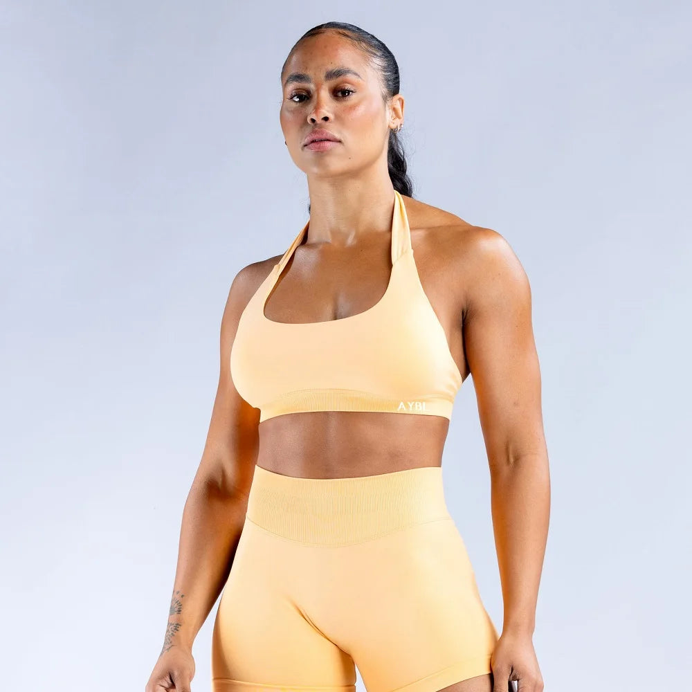 Impact Sports Bra Women Seamless Yoga Underwear Halter Neck Strap Open Back Design Gym Top Workout Fitness Running Bra - ATFH