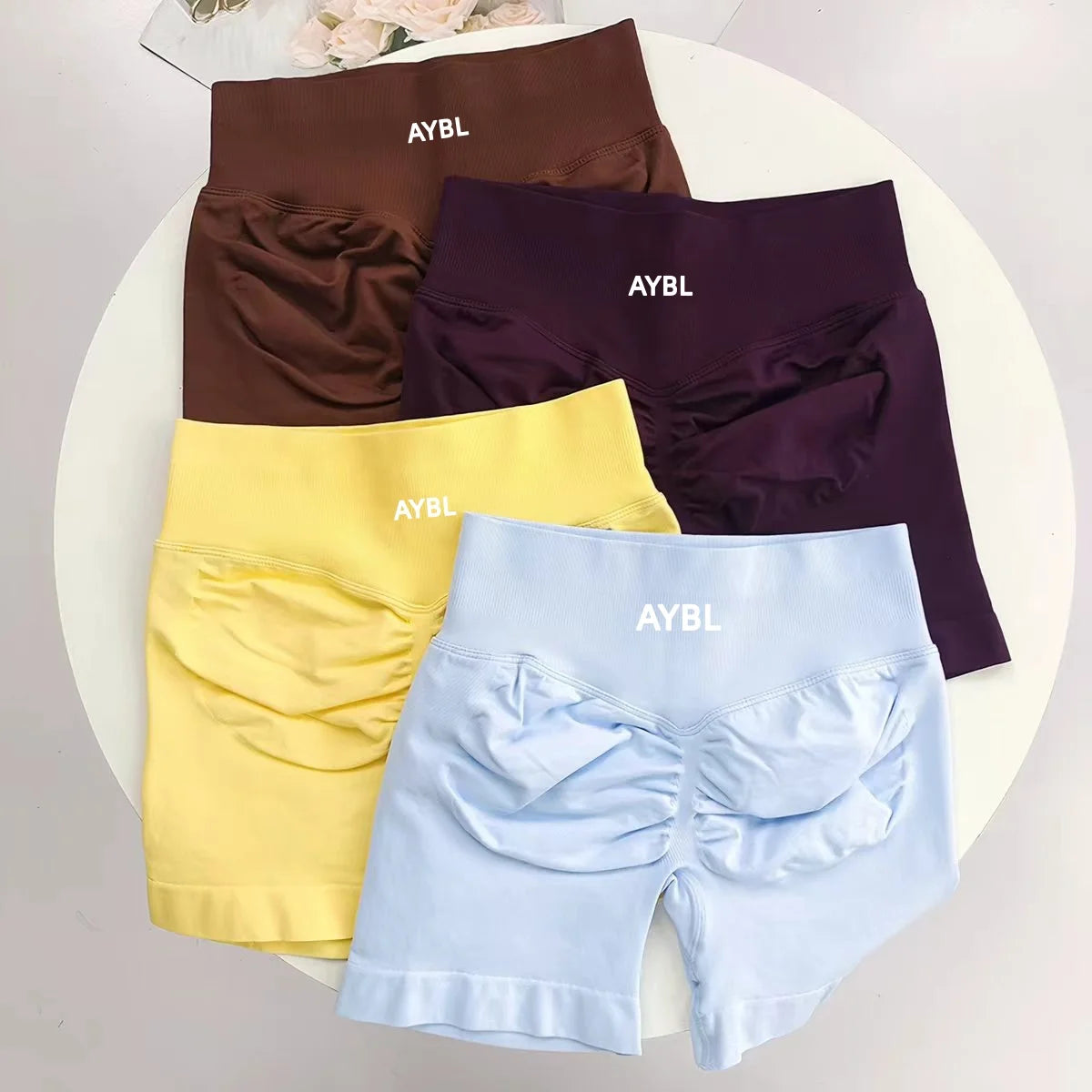 Short De Sport Pour Femme, Sans Couture, Uni, Blanc, Taille Haute, Effet Push-Up, Pour Le Yoga Et La Course à Pied