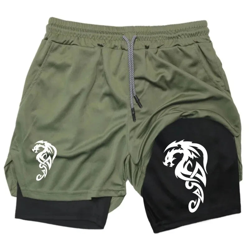 Pattern Print Men's 2-in-1 Sports Shorts Breathable Quick-drying Double-layer Summer Running Sportswear Bottoms ufc