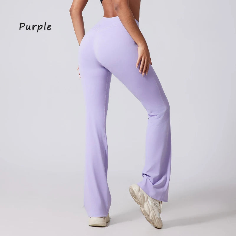 DIAS FIT JOY Women's Hip lifting flared pants high waisted yoga fitness pants sports micro flared yoga pants wide leg pants ATFH