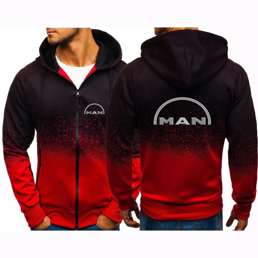 2023 New Truck Man Car Logo Hoodie Gradient Color Spring Autumn Printing Men Personality Zipper Jacket Comfortable Tops