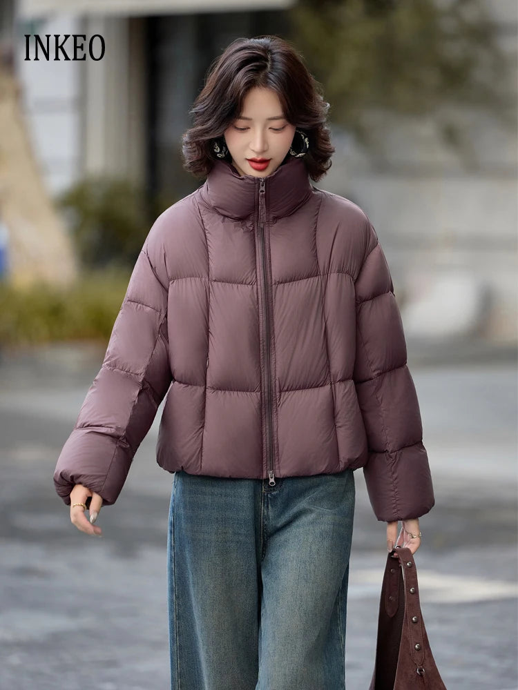 Short puffer jacket for women Winter Oversize Luxury High-neck long sleeve down jacket warm Thick 2026 New outwear INKEO DJ627 ATFH
