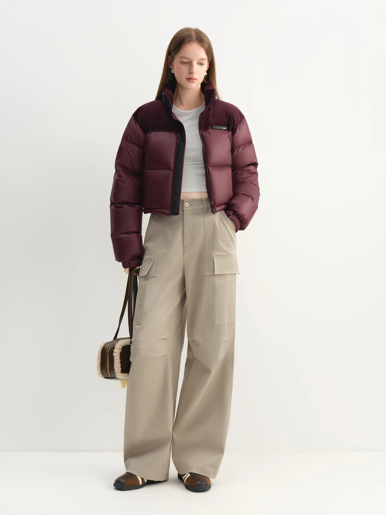 FSLE 2025 Winter Women's Short Puffer Coat - Color Block Design Stand Collar Thermal Insulated Jacket Comfort for Casual Warmth ATFH