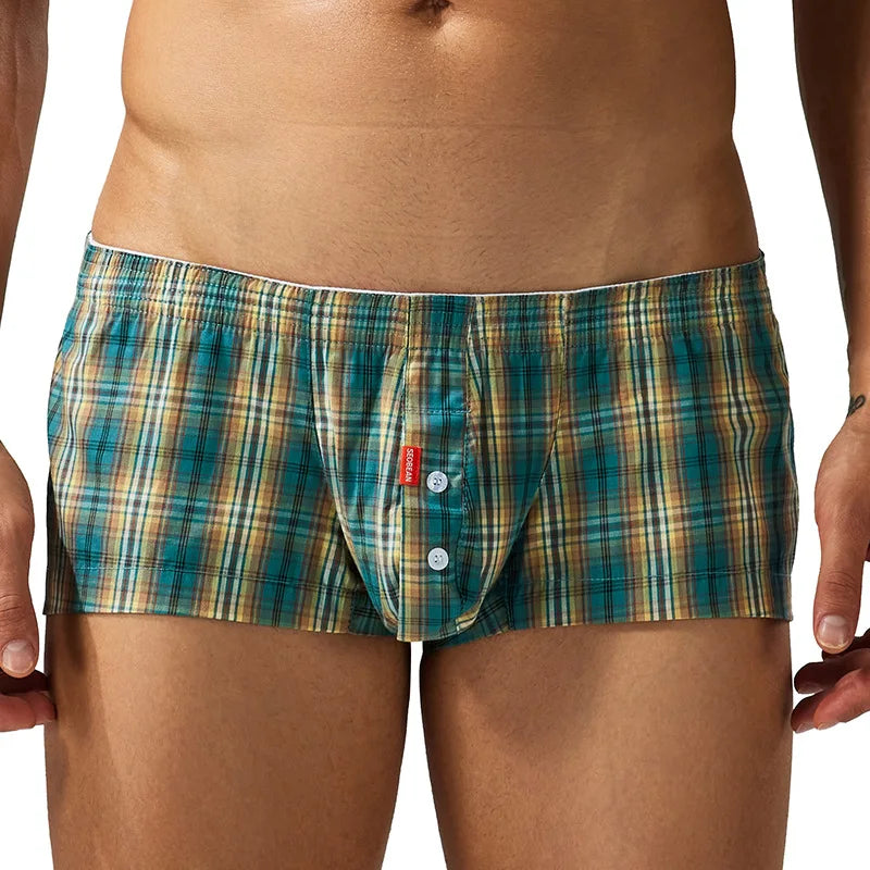 SEOBEAN Men's Comfortable Fashion Short Home Shorts with Large Pockets Cotton Boxer Briefs European Style Sleepwear Underwear