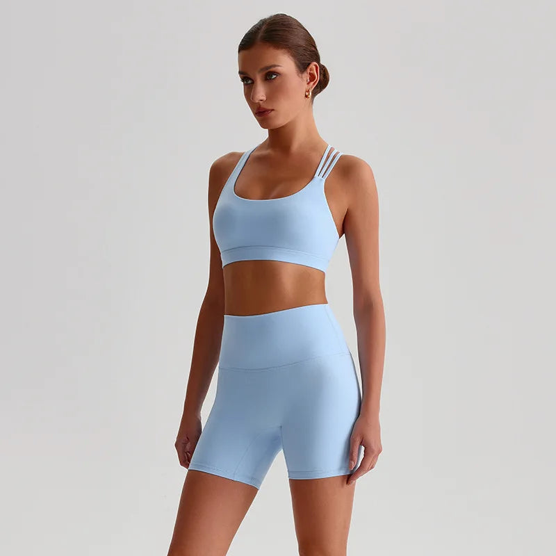Women's Seamless Yoga Set Quick-Dry Sexy Backless Sportswear Bra High-waisted Shorts Outdoor Running Gym Fitness Workout Outfit - ATFH