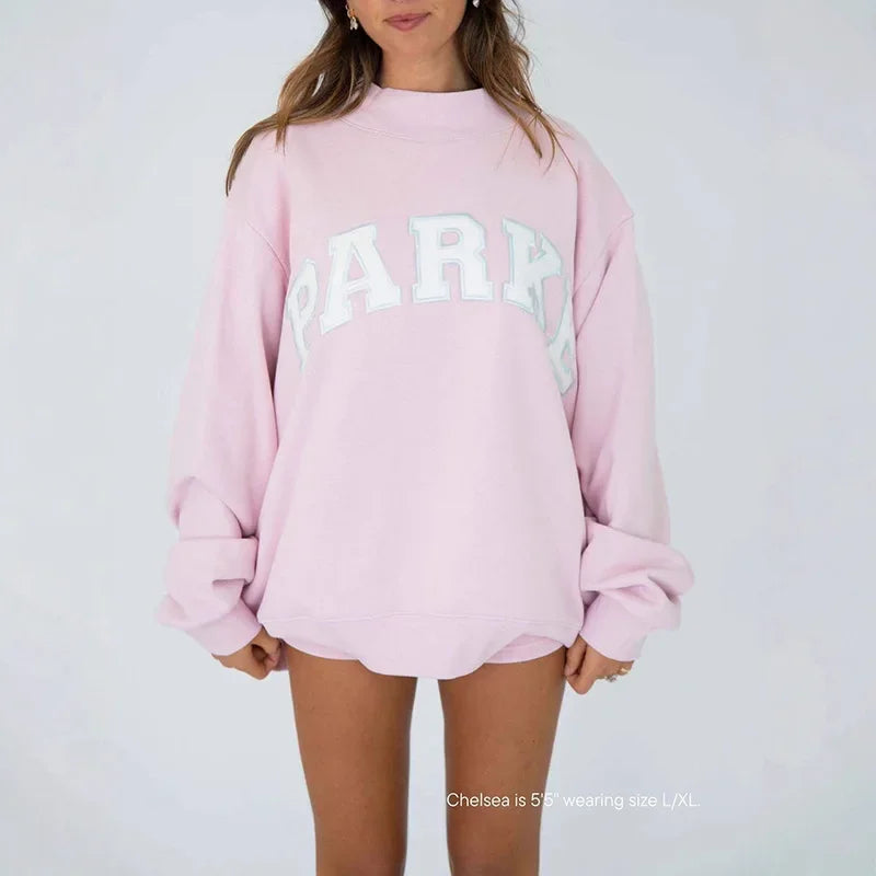 2026 New Women Long Sleeve Sweatshirts Casual Vintage Patch Letter Embroidery Female Loose Fit Sports Pullover Top - ATFH