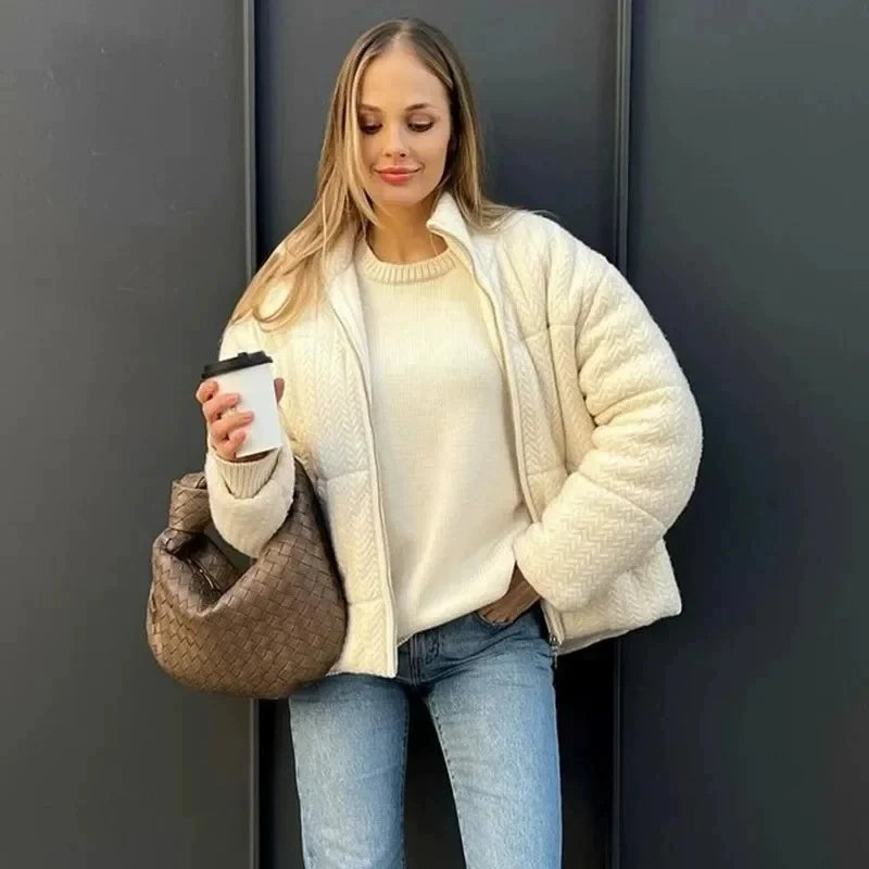 European American Style Women Cotton Coat Women'S Autumn Winter New Street Fashion Knitted Cotton Jacket 2025 Women Short Jacket ATFH