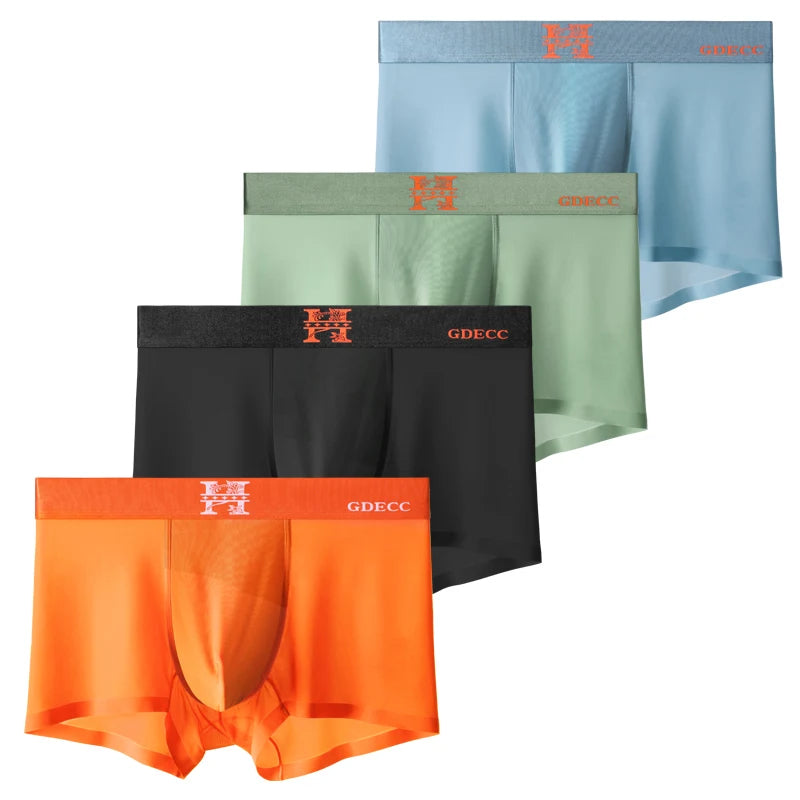 4PCS Designe Light Luxury Style Ice Silk Breathable Solid Color Men's Boxer With Gift Box