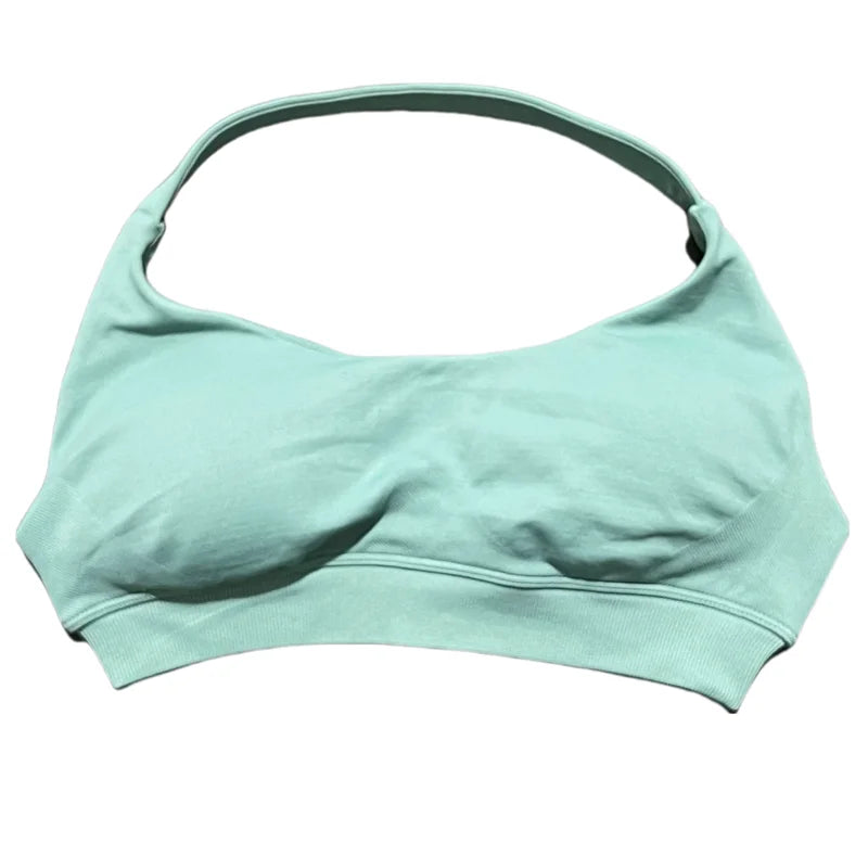 HISTELLO Women Seamless Halter Top Sports Bra High Support Push-up Open Back Pilates Gym Wear Fitness Yoga Workout Underwear - ATFH