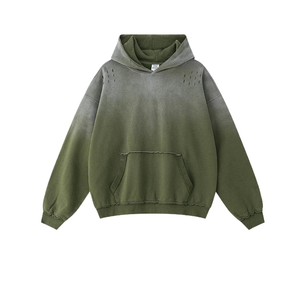 Custom LOGO men's 2025 autumn 370G heavy 100% cotton gradual change hole hooded sweater straight trousers set - ATFH