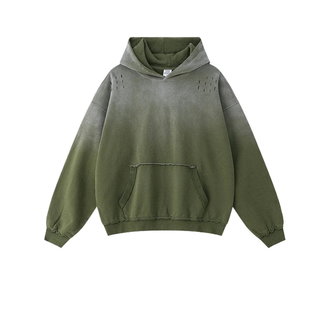 Custom LOGO men's 2025 autumn 370G heavy 100% cotton gradual change hole hooded sweater straight trousers set - ATFH