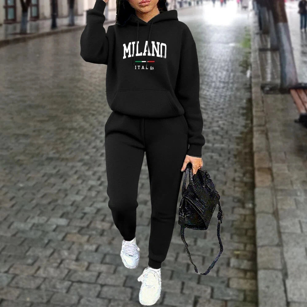 Autumn Winter Women Sets 2pcs Hoodies Pants Suit Sports Outfits Letter Print Aesthetic Clothes Ladies Tracksuit Running Fitness