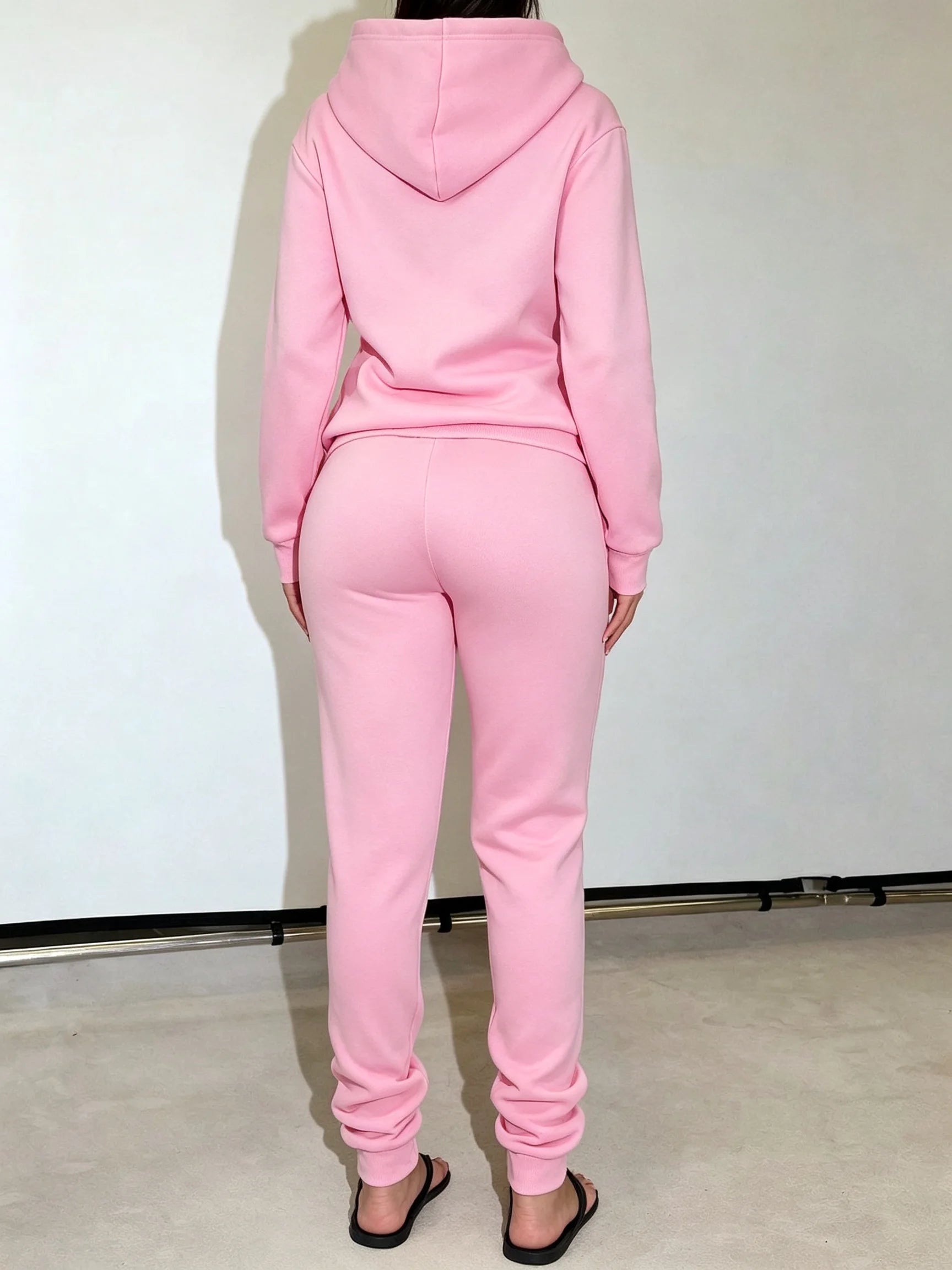 Women Hooded Sweatshirt Tracksuit Solid Drawstring Hoodie + Jogger Pants 2 Piece Outfit Casual Sporty Loungewear Set