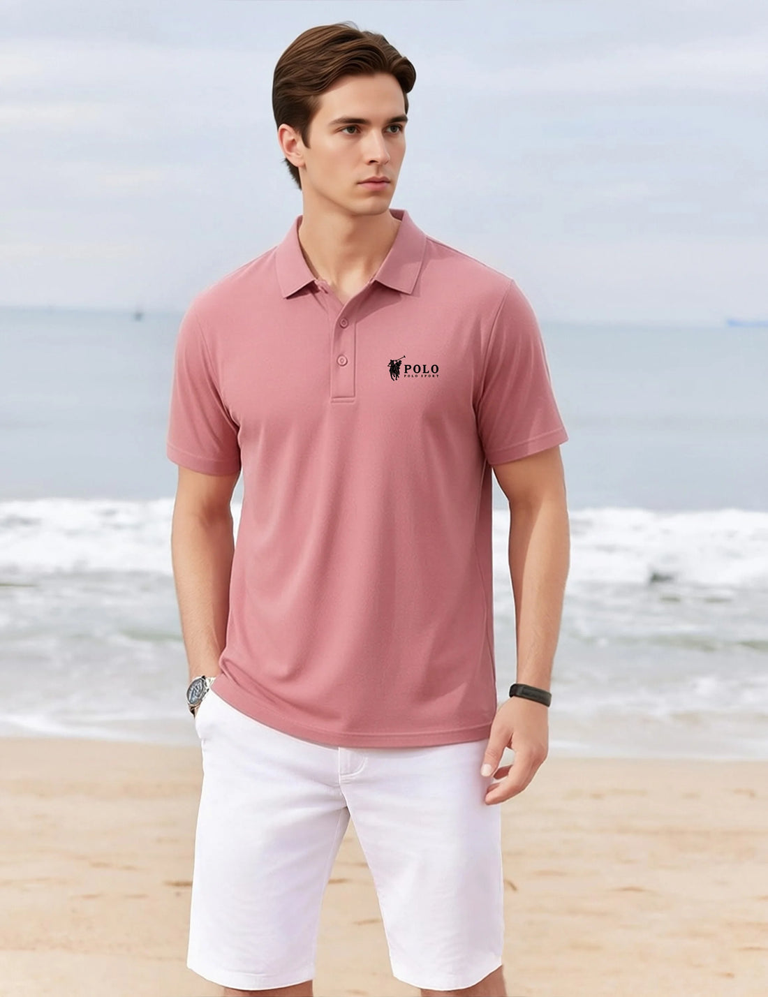 Men's summer high-quality short sleeved polo shirt button letter printed T-shirt for business and casual men's wear