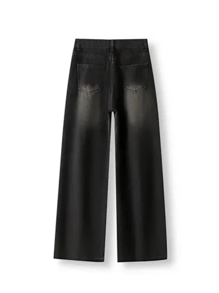 Botvotee Vintage Women's Black Grey High Waist Jeans Y2K Fashion Baggy Loose Straight Wide Leg Baggy Denim Trousers Pants