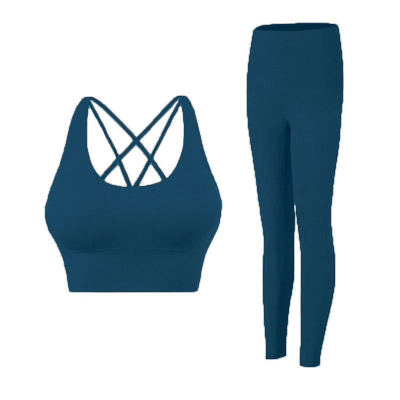 2 Piece Yoga Clothes Women's Tracksuit Athletic Wear Pilates Fitness Suit Gym Workout Push Up Clothes Sports Bra Leggings Suit - ATFH