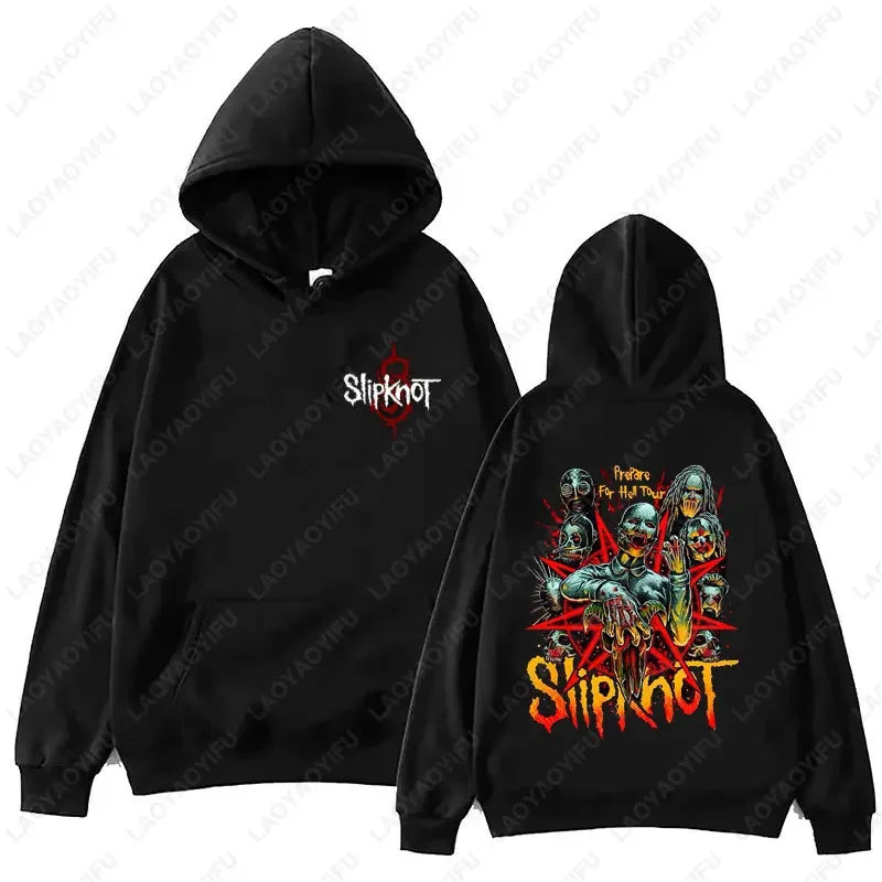 New style Arrival Men's Black Slipknot Graphic Hoodie – Nu Metal Band Print Oversized Fit Streetwear Pullover loose fit