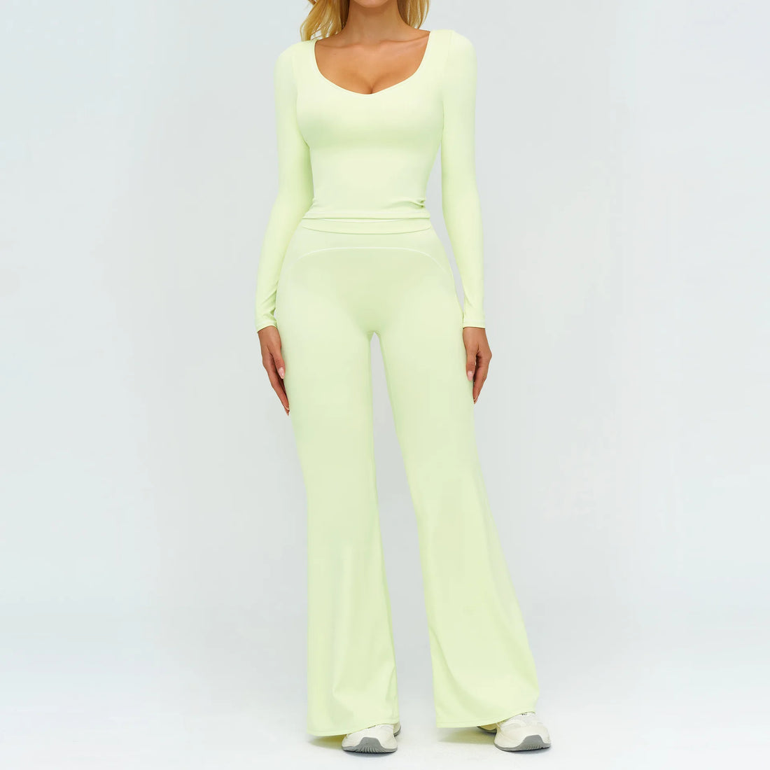 2PCS Yoga Set Gym Clothes Outdoor Sports Outfits Women Tracksuit Gym Fitness Suits Workout Long Sleeved Flared Pants Sportswear - ATFH