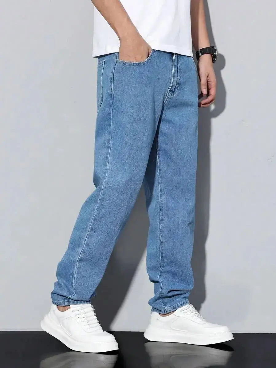 Men's straight-leg skinny jeans, straight and simple design, suitable for daily wear in all seasons ATFH