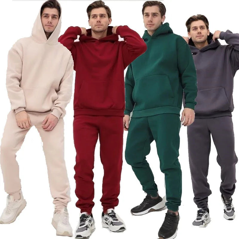 Men's Autumn /Winter New Solid Color Hoodie+pants Two-piece Set Fashionable Casual Sports Set Size S-3XL Men's Tracksuit ATFH