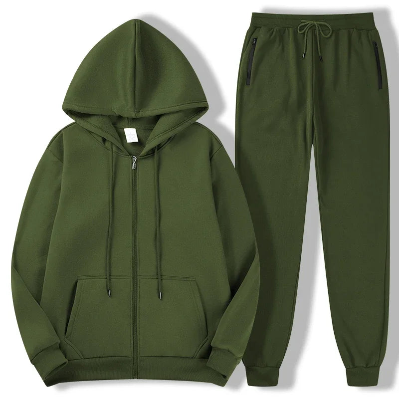 2025 Newest Men's Autumn Winter Collection Zip Hooded Sweatshirt and Trouser Two Piece Tracksuits - ATFH