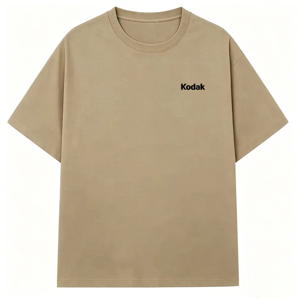 Kodak Mini Logo T-Shirt, Cream Beige Small Print Tee, Cotton Crewneck for Men & Women Retro Casual Streetwear ATFH