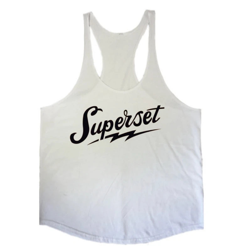 Men's "Superset" Graphic Stringer Vest - Cotton Sleeveless Shirt for Gym Fitness, Bodybuilding & Workout Undershirt
