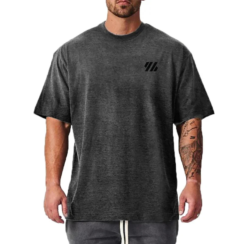 Summer Cotton Loose Oversized Half Sleeve Running T Shirt Men Sports Casual Fitness T-shirts O-neck Gym Clothing Workout Tees ATFH