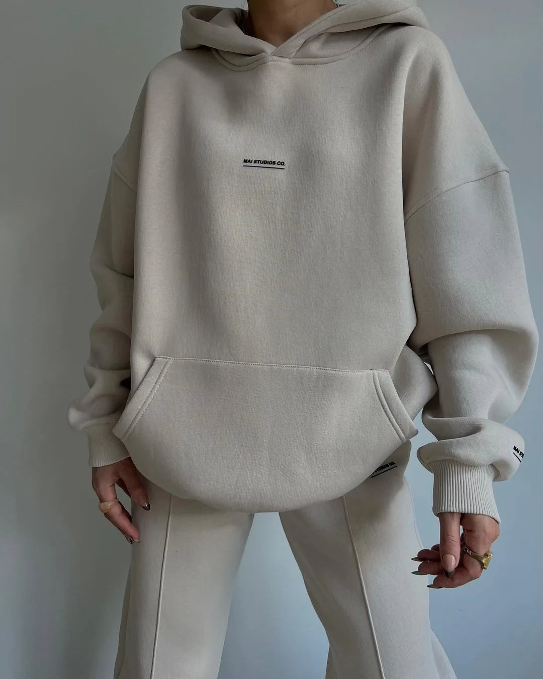 Hot Selling European and American Autumn Winter New Fashion Solid Color Hooded Hoodie Casual Two Piece Set ATFH
