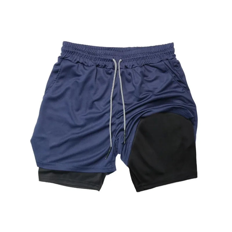 2-in-1 Running Summer Workout Shorts for Men Gym Performance Compression Shorts with Phone Pocket Towel Loop Athletic Activewear