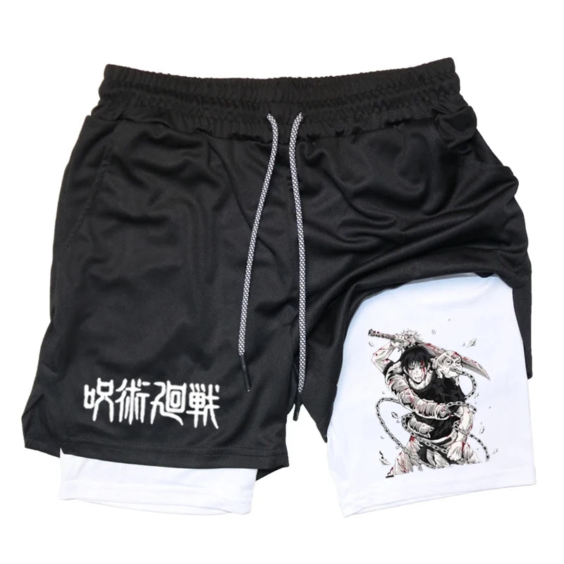 Anime Performance Shorts Toji Printed Men GYM Casual Sports Shorts Workout Running Mesh 2 In 1 Sport  Pants