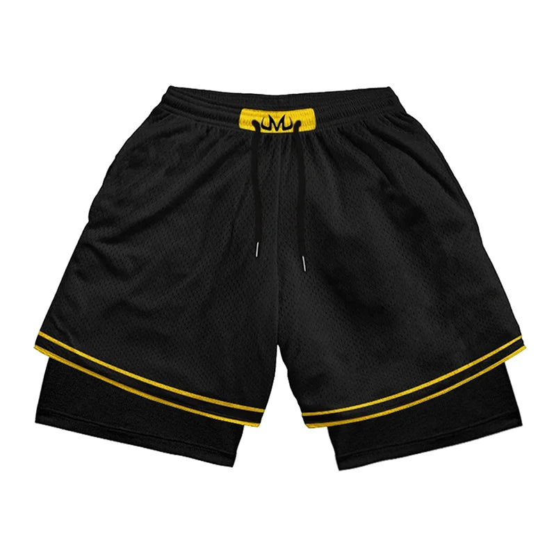 3D Print 2 in 1 Running Workout Shorts for Men Gym Compression Shorts with Side Pockets Summer Athletic Quick Dry Activewear