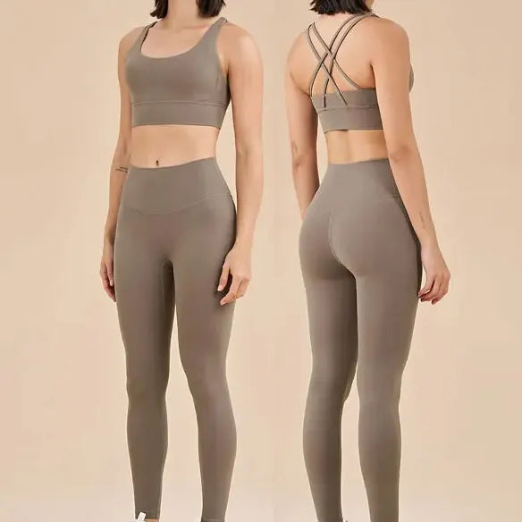 Women's 2 Piece Sports Set - High Waist Booty-Lifting Leggings with Back Pocket & Sports Bra Yoga/Gym/Running Workout Outfit - ATFH