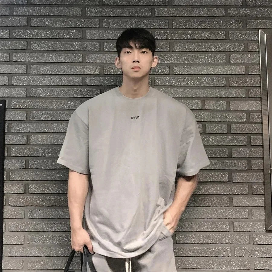 Hip Hop Oversize Men Loose Fitness T Shirt Fashion Gym Running T-shirts Summer Gym Short Sleeve Cotton Casual Tees Tops ATFH